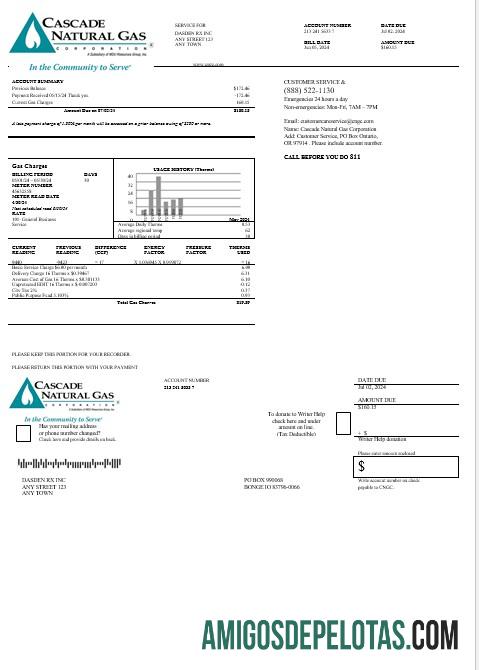 para download Conta de serviços públicos de gás natural em cascata dos EUA, modelo Word e PDF